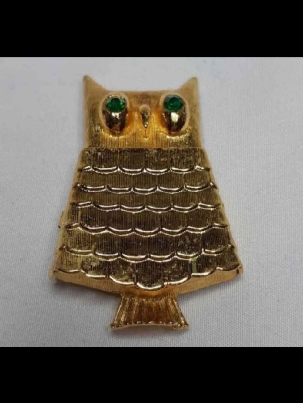 Gold Owl Bird "Poison Locket" Brooch with Green Eyes